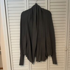 Open front, bat sleeve, charcoal green cardigan.